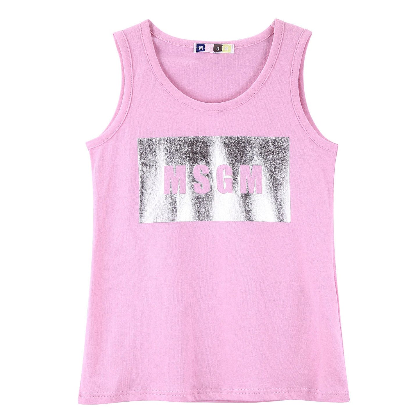 Girls Pink Cotton Jersey Vest With Silver Brand Name Logo