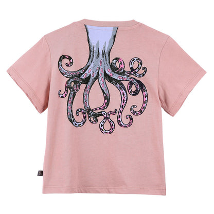 Baby Girls Pink Cotton T-Shirt With Octopus Print Trims