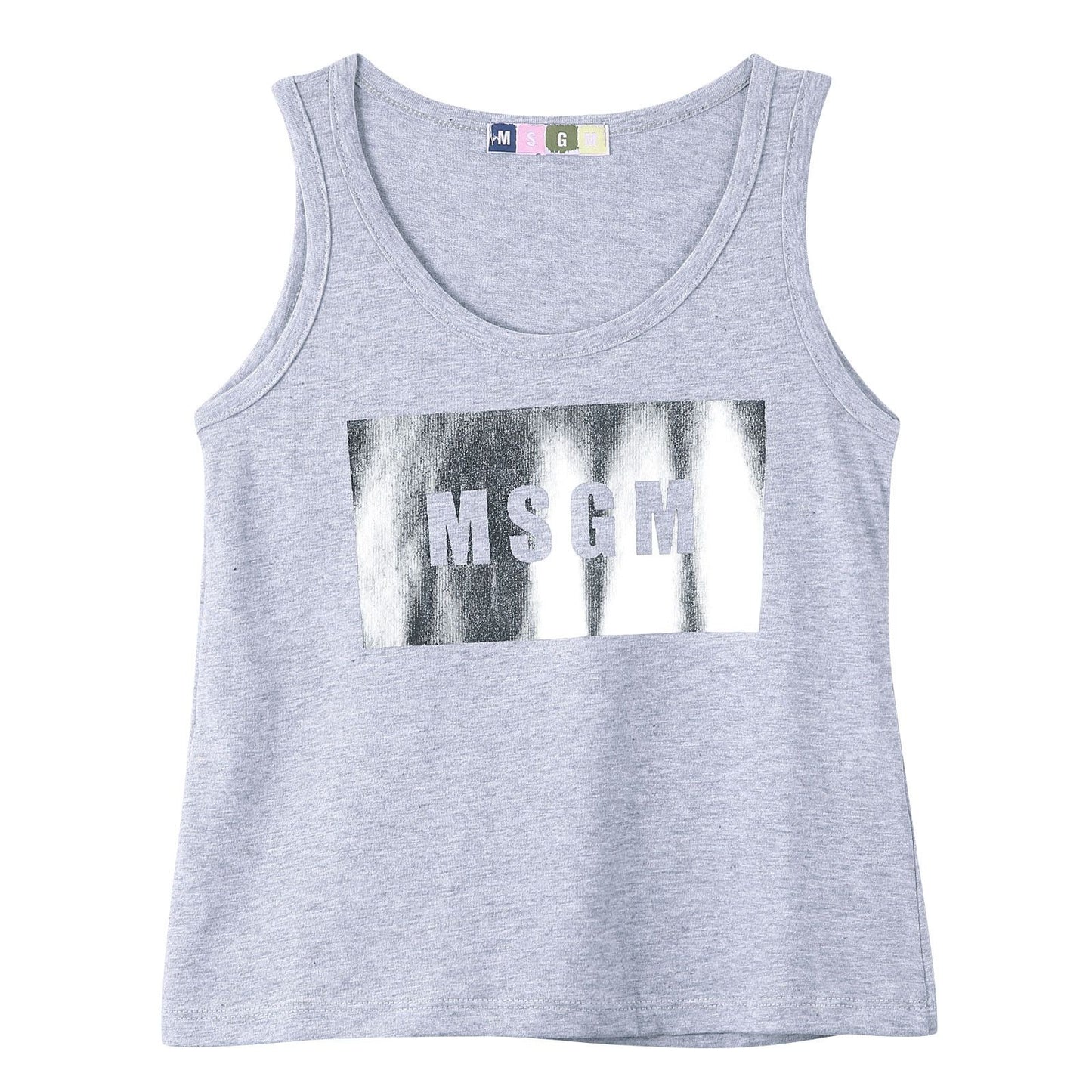Girls Melange Grey Cotton Jersey Vest With Silver Brand Name Logo