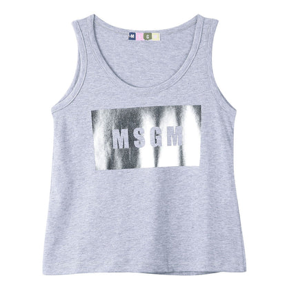 Girls Melange Grey Cotton Jersey Vest With Silver Brand Name Logo