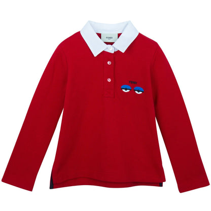 Girls Red Monster Long Sleeve Contton Polo Shirt