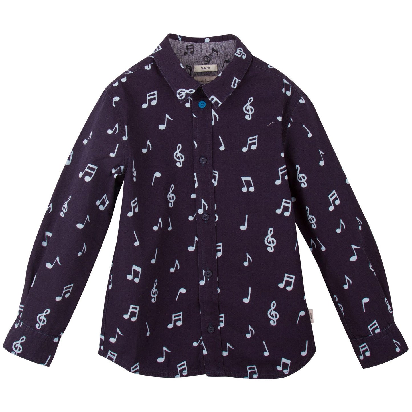 Boys Navy Blue Musical Notes Chambray Cotton Shirt