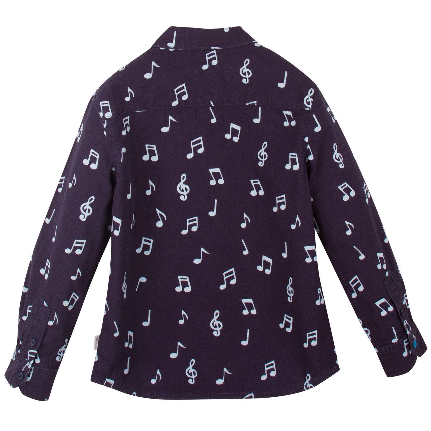 Boys Navy Blue Musical Notes Chambray Cotton Shirt