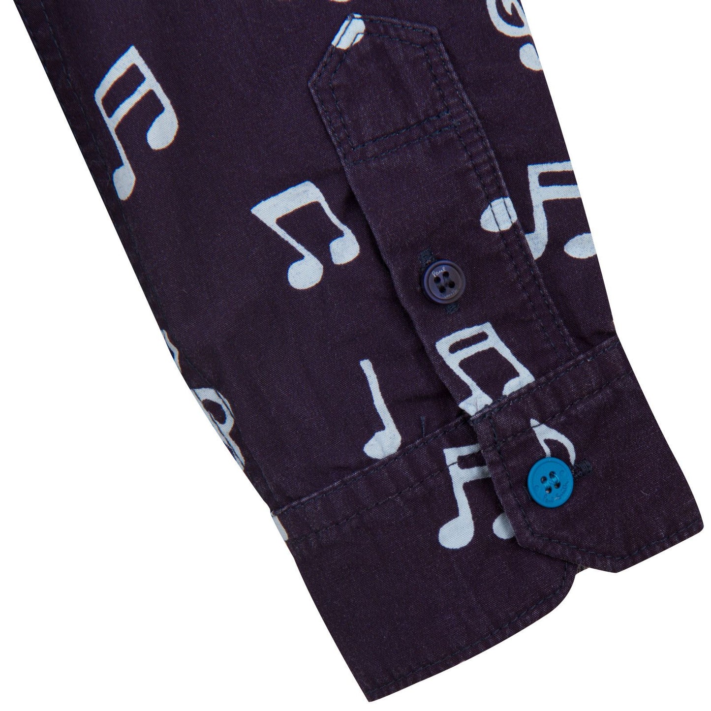 Boys Navy Blue Musical Notes Chambray Cotton Shirt