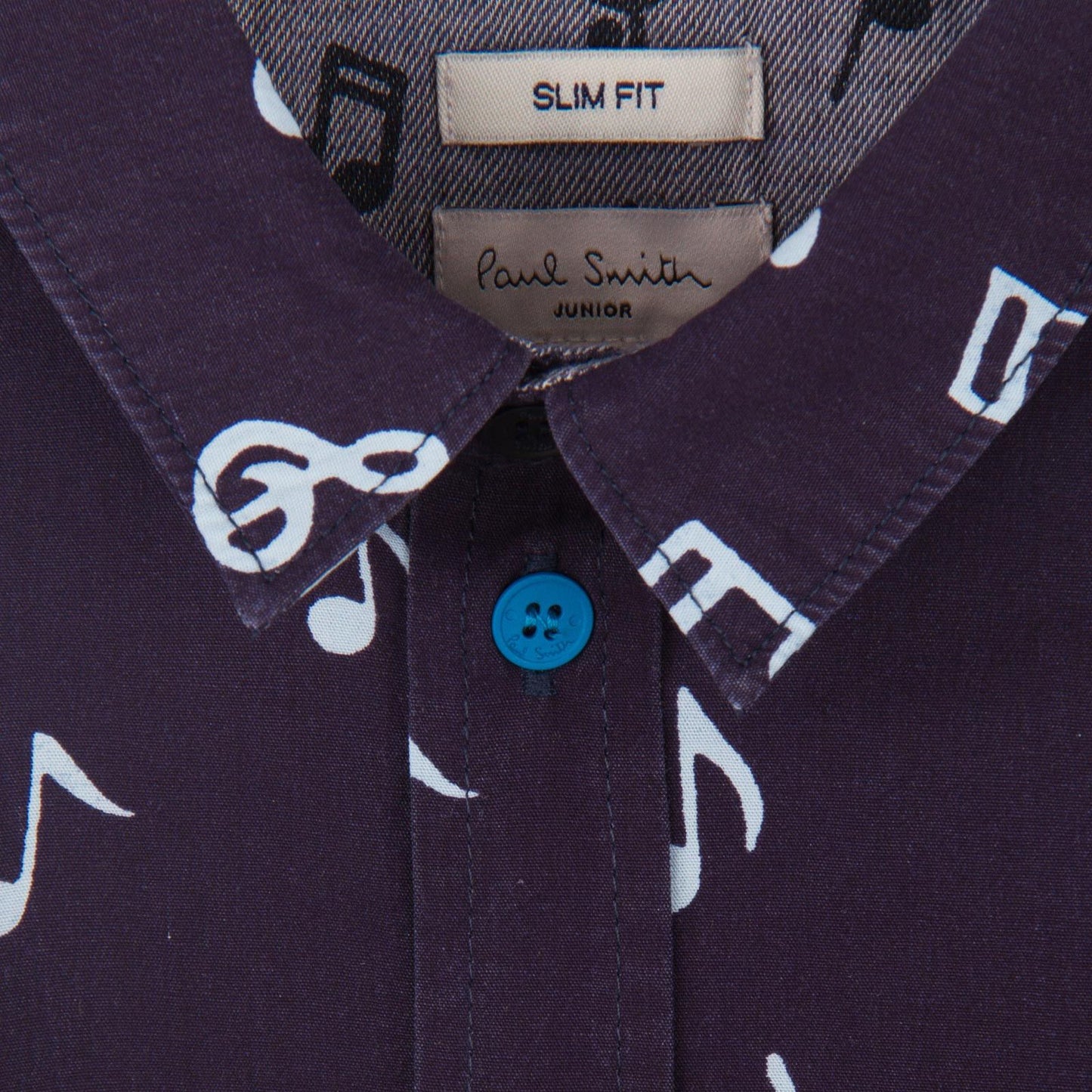 Boys Navy Blue Musical Notes Chambray Cotton Shirt