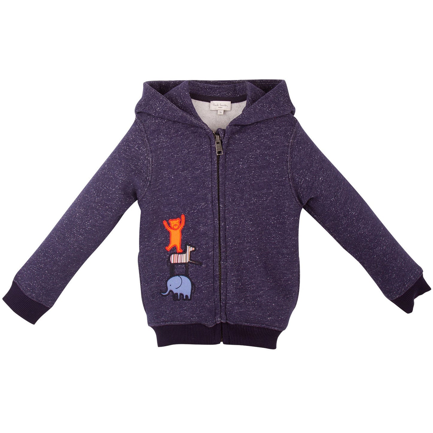 Baby Boys Navy Blue Embroidered Animal Hooded Zip-up Tops