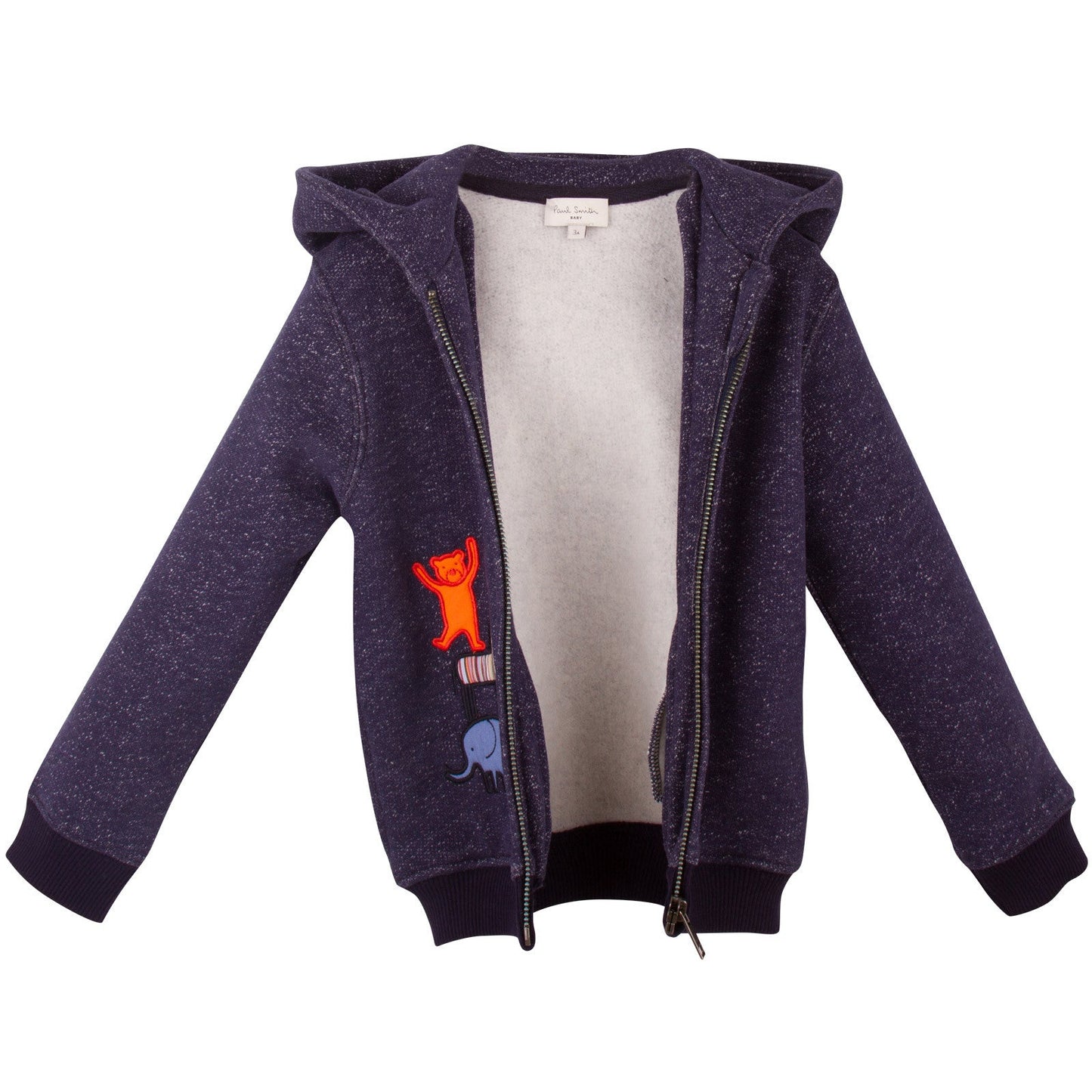 Baby Boys Navy Blue Embroidered Animal Hooded Zip-up Tops