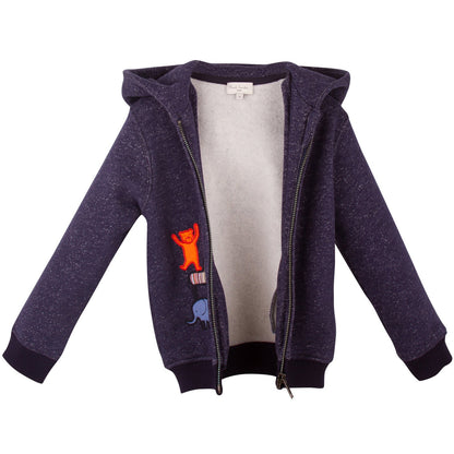 Baby Boys Navy Blue Embroidered Animal Hooded Zip-up Tops