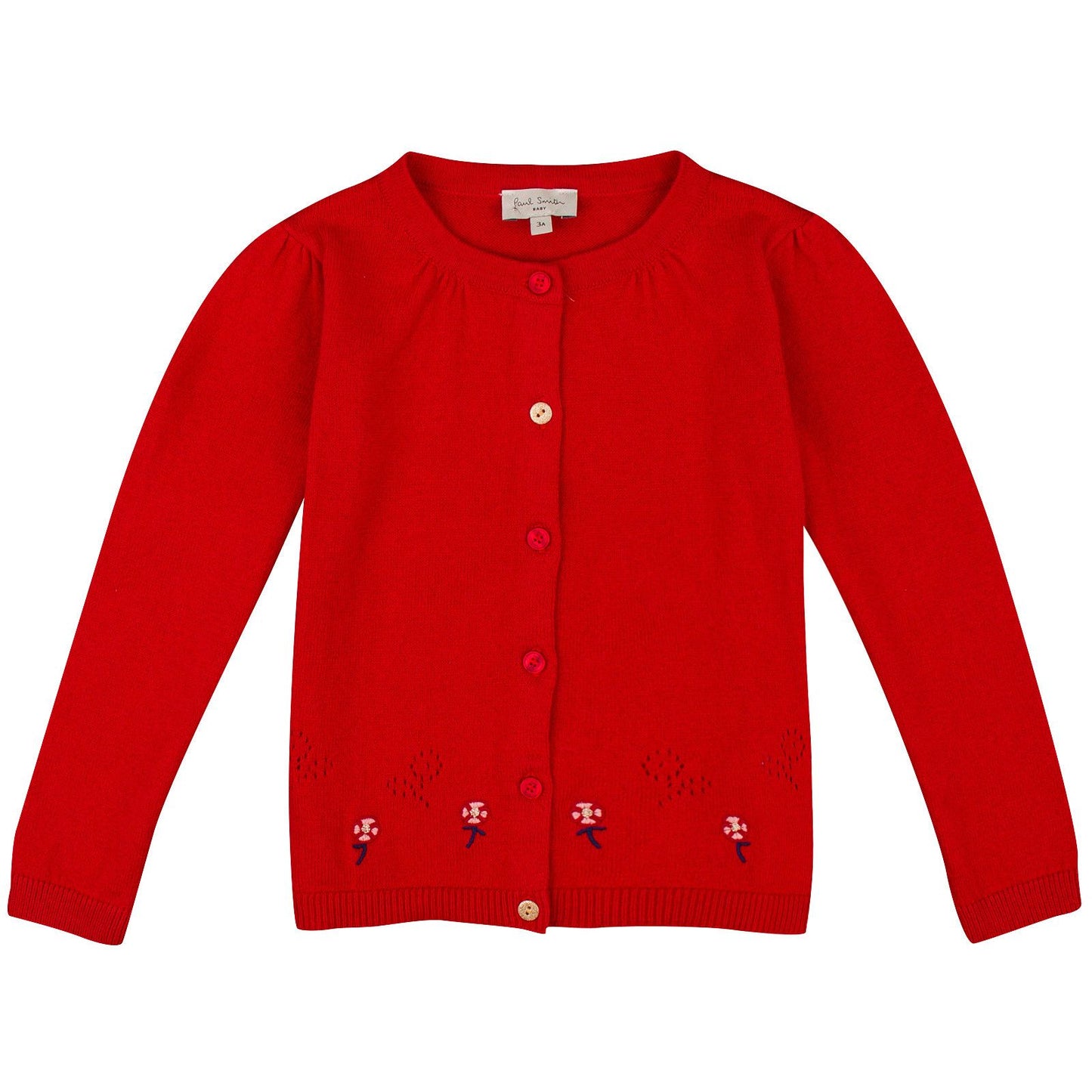 Baby Girls Bright Red  Embroidered Flower Trims Cardigan