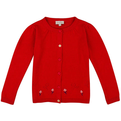 Baby Girls Bright Red  Embroidered Flower Trims Cardigan