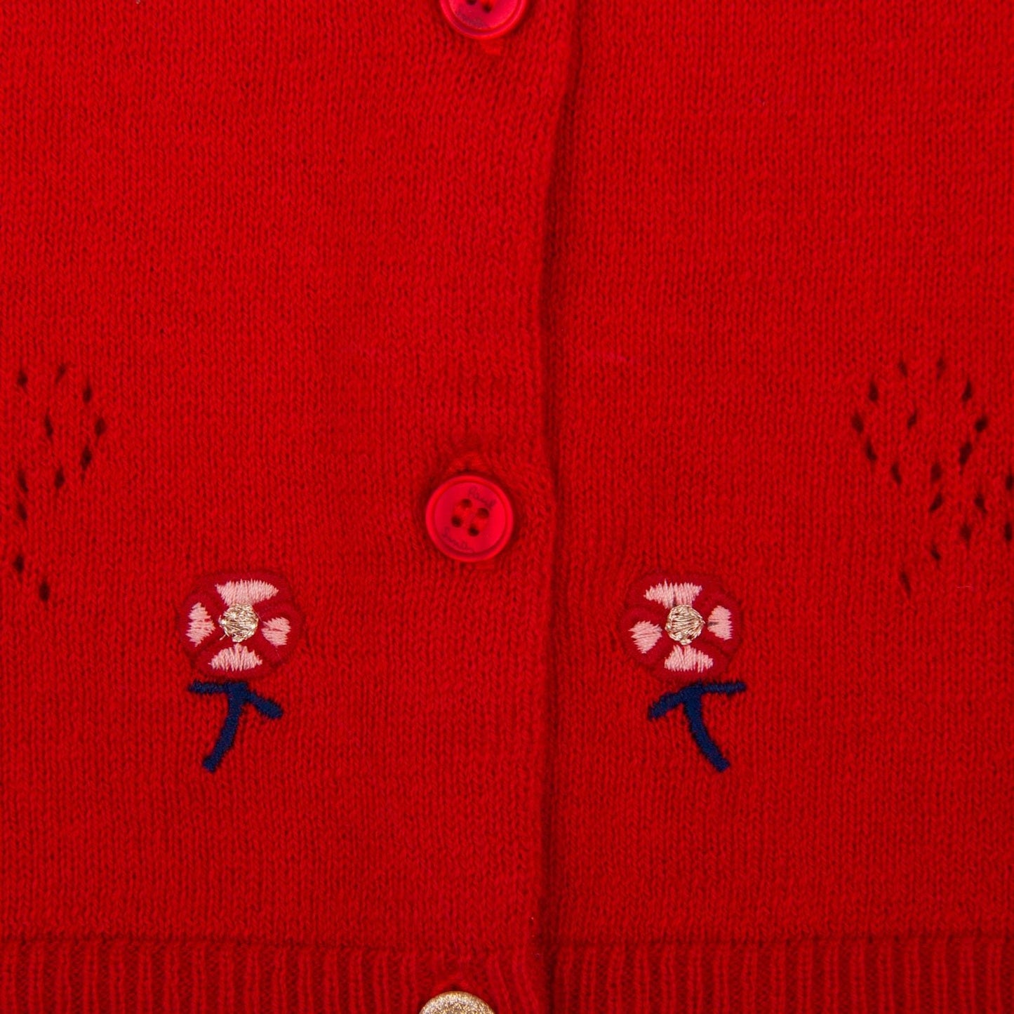 Baby Girls Bright Red  Embroidered Flower Trims Cardigan
