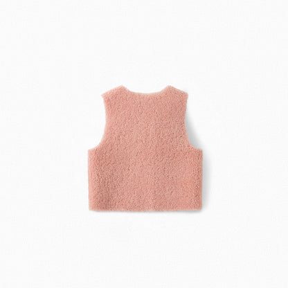 Girls Faded Pink Lamb Skin Waistcoat