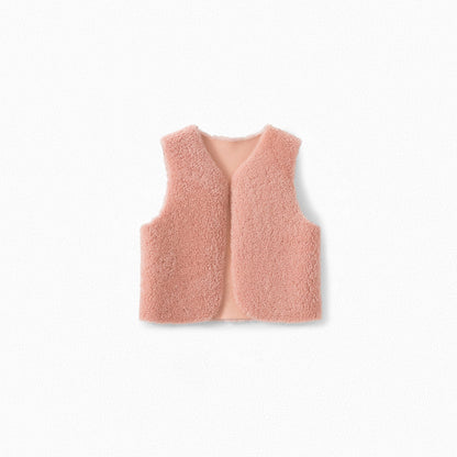 Girls Faded Pink Lamb Skin Waistcoat