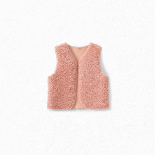 Girls Faded Pink Lamb Skin Waistcoat