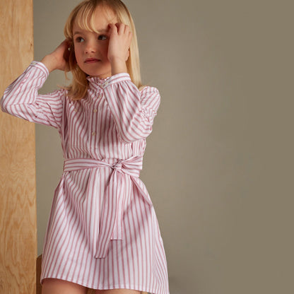 女童粉色条纹棉连衣裙