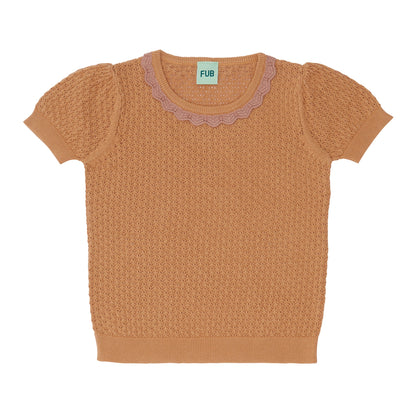 儿童杏色针织棉T恤