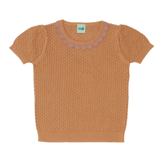 儿童杏色针织棉T恤