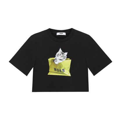 女童黑色印花棉T恤