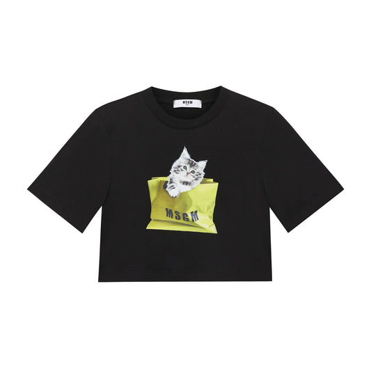 女童黑色印花棉T恤