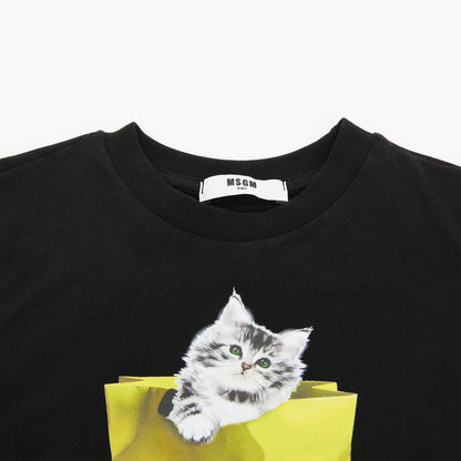 女童黑色印花棉T恤