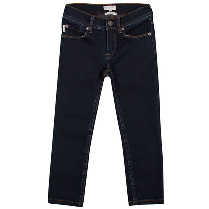Boys Navy Blue Slim Fit Jeans With A Leather Logo Patch