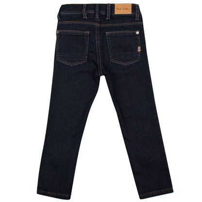 Boys Navy Blue Slim Fit Jeans With A Leather Logo Patch