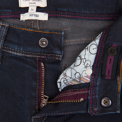 Boys Navy Blue Slim Fit Jeans With A Leather Logo Patch