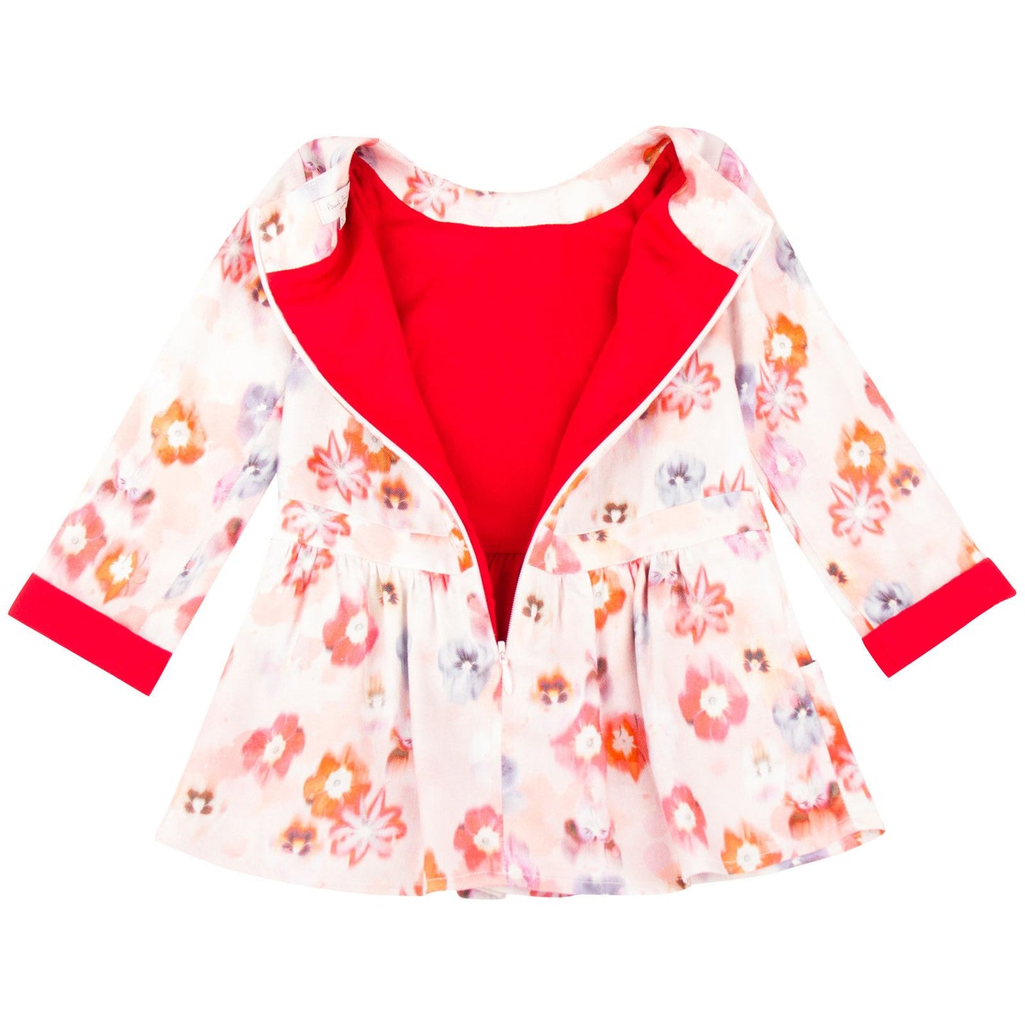 Girls Pink Floral Printed Dress With Two Skirt Pockets