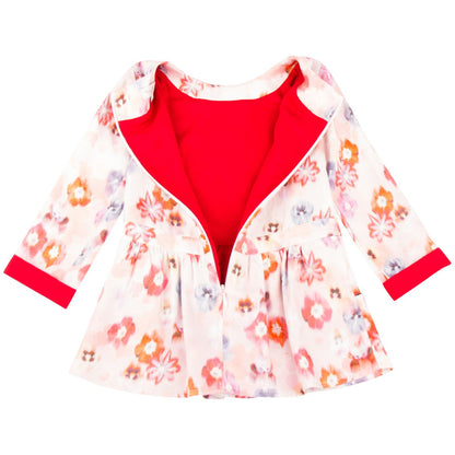 Girls Pink Floral Printed Dress With Two Skirt Pockets
