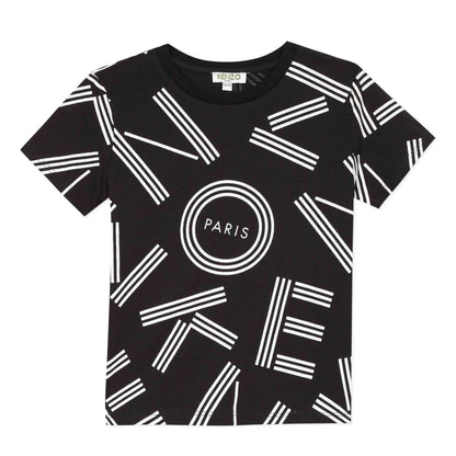Boys Black Letter All Over Cotton T-Shirt