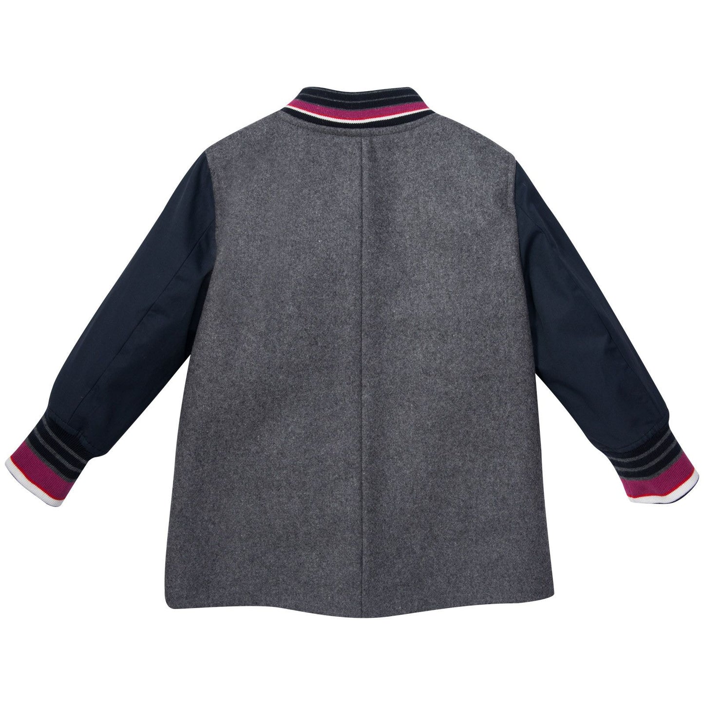 Girls Grey Monster Purple Striped Collar Varsity Jacket