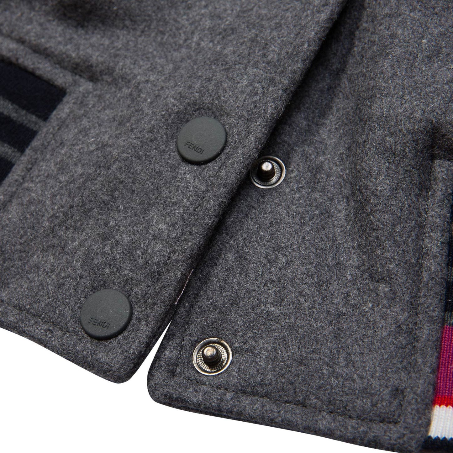 Girls Grey Monster Purple Striped Collar Varsity Jacket