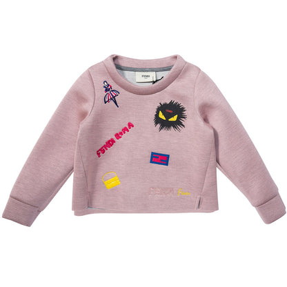 Girls Pink Neoprene Sweatshirt With Appliquéd Logos