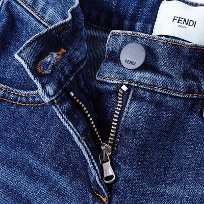 Girls Blue Denim Patch Logo Badge Jeans