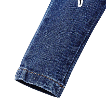 Girls Blue Denim Patch Logo Badge Jeans