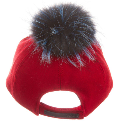 Girls Red Wool Cap With Blue Fur Trim