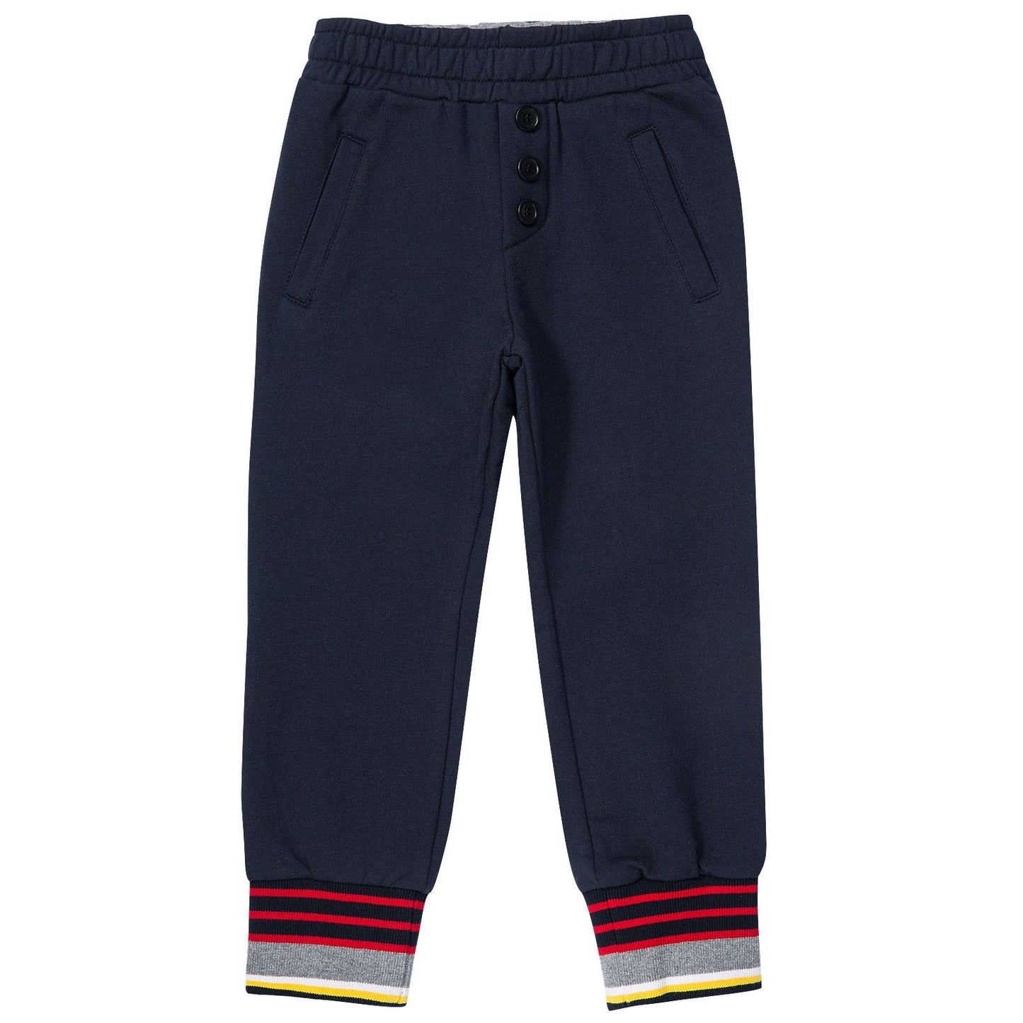 Boys Blue Tracksuit Trousers With Striped Leg Cuffs