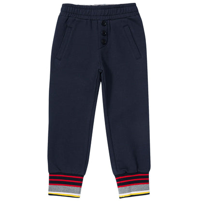 Boys Blue Tracksuit Trousers With Striped Leg Cuffs