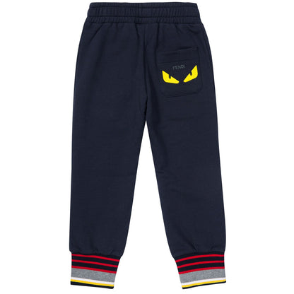 Boys Blue Tracksuit Trousers With Striped Leg Cuffs
