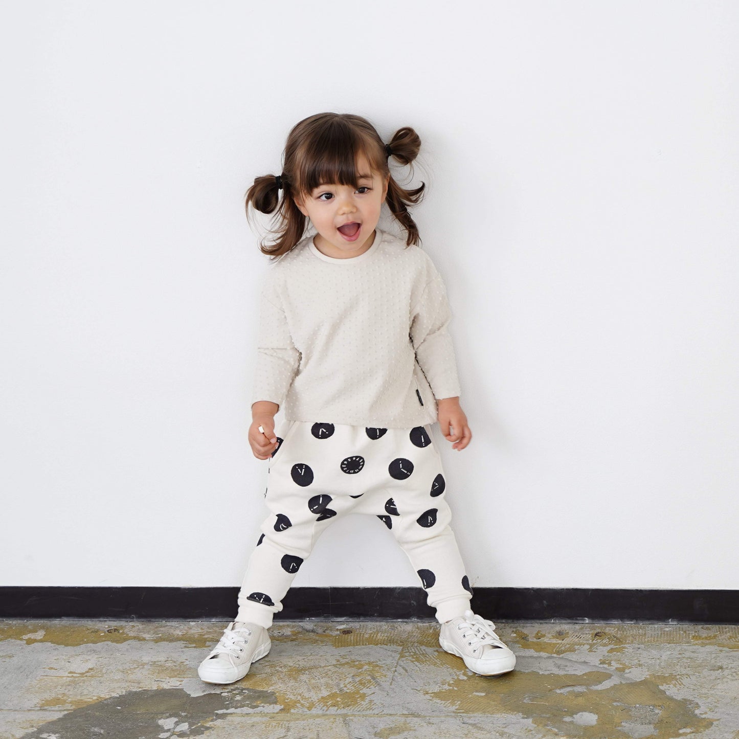 男童白色印花棉长裤