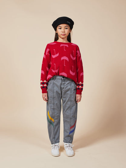 Boys & Girls Grey Multicolor Denim Trousers