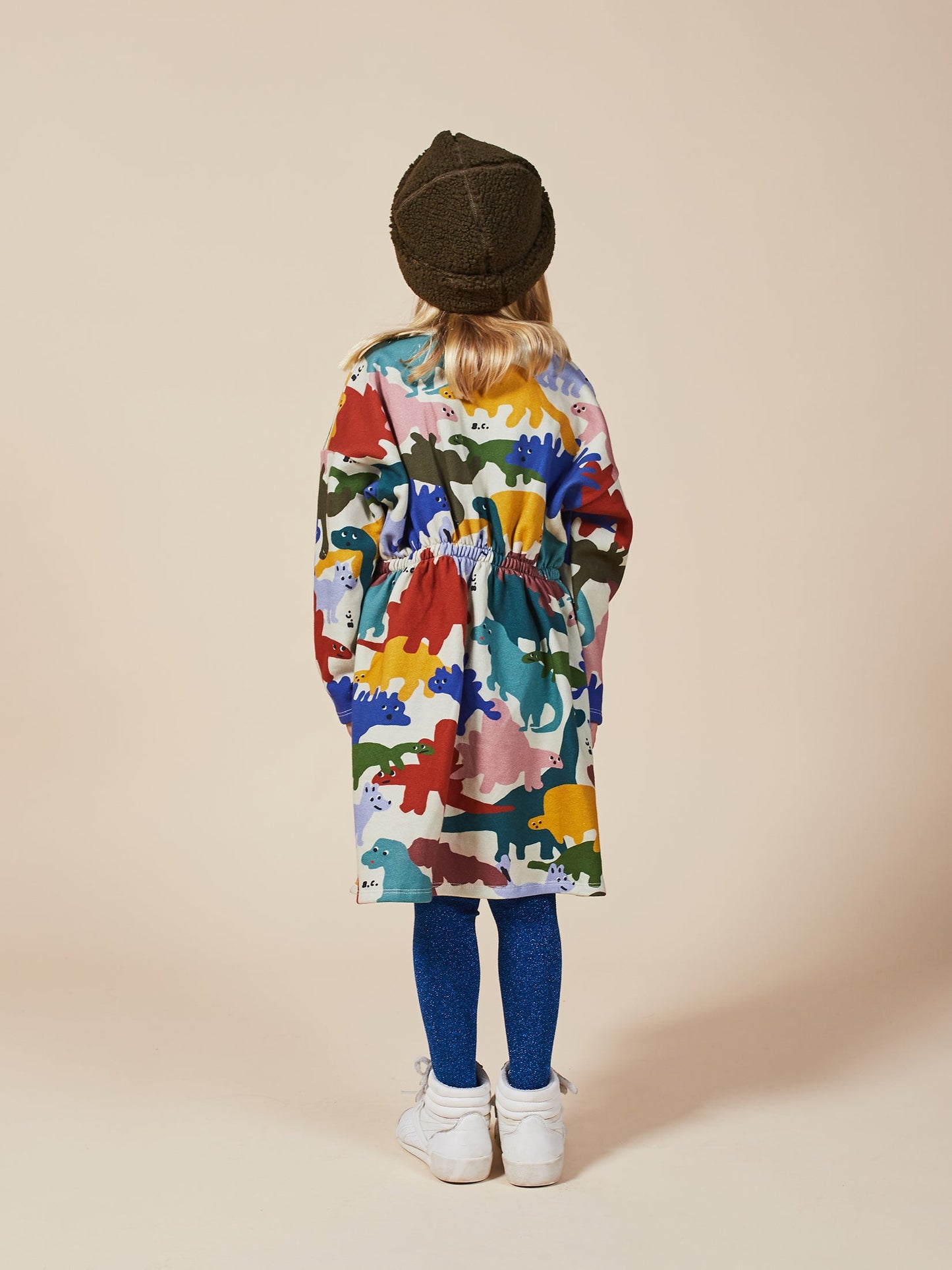 Girls Brown Rice Dinos Fleece Dress