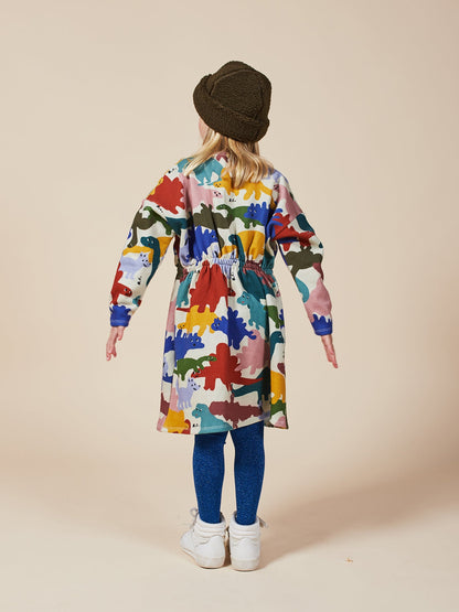 Girls Brown Rice Dinos Fleece Dress