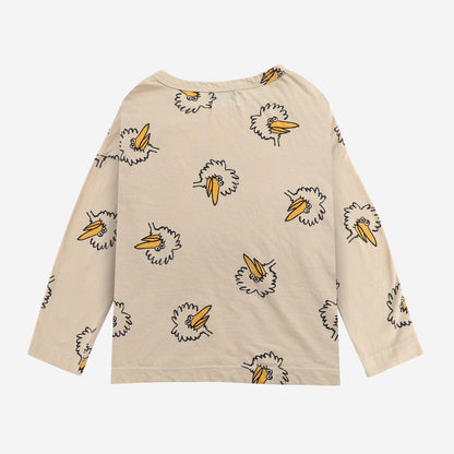 儿童米色小鸟印花棉T恤