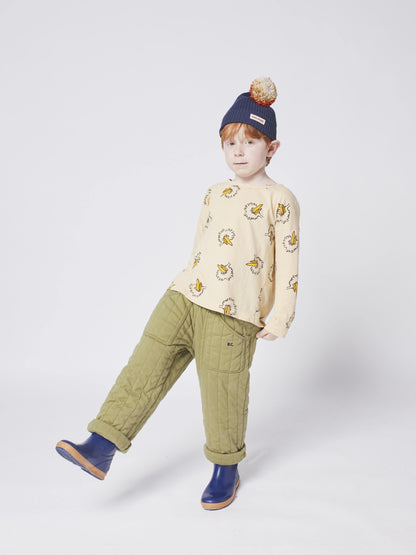 儿童米色小鸟印花棉T恤