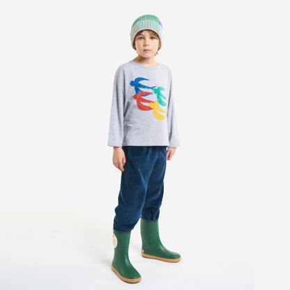 儿童灰色小鸟印花棉T恤