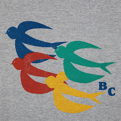 儿童灰色小鸟印花棉T恤