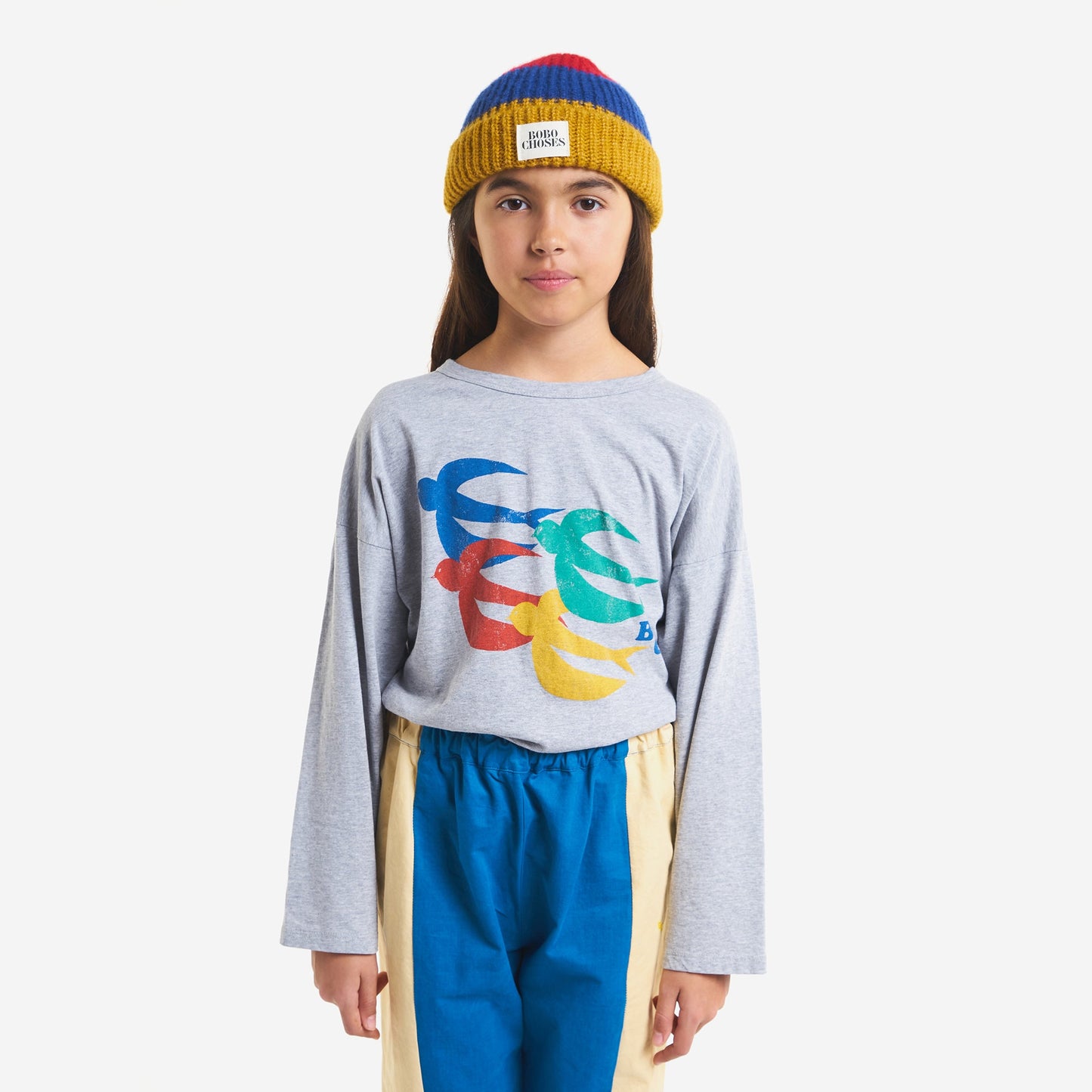 儿童灰色小鸟印花棉T恤