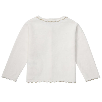 Baby Girls Ivory Knitted Gold Lurex Thread Trims Cardigan
