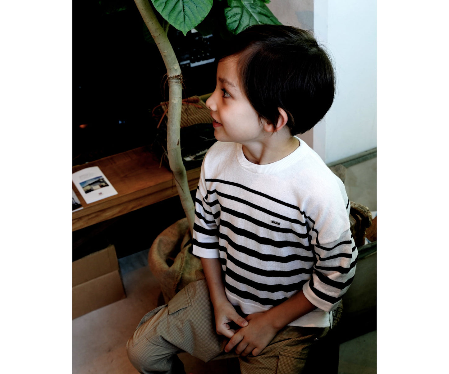 儿童白色条纹T恤